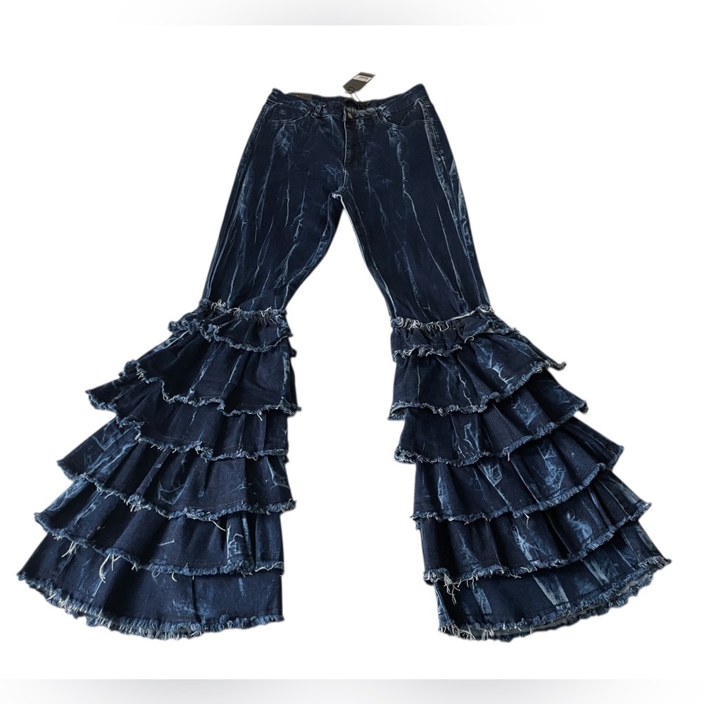 Purple Candy Wide Leg Flare Bellbottom Distressed Stretch Jeans NEW